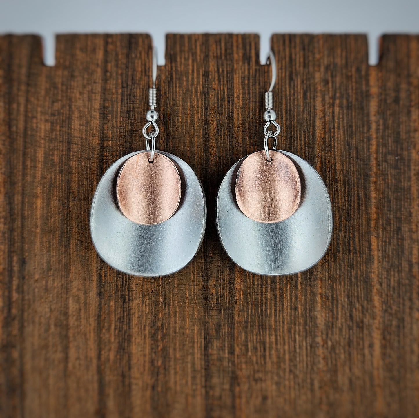 Brushed Steel and Copper Contrast Earrings