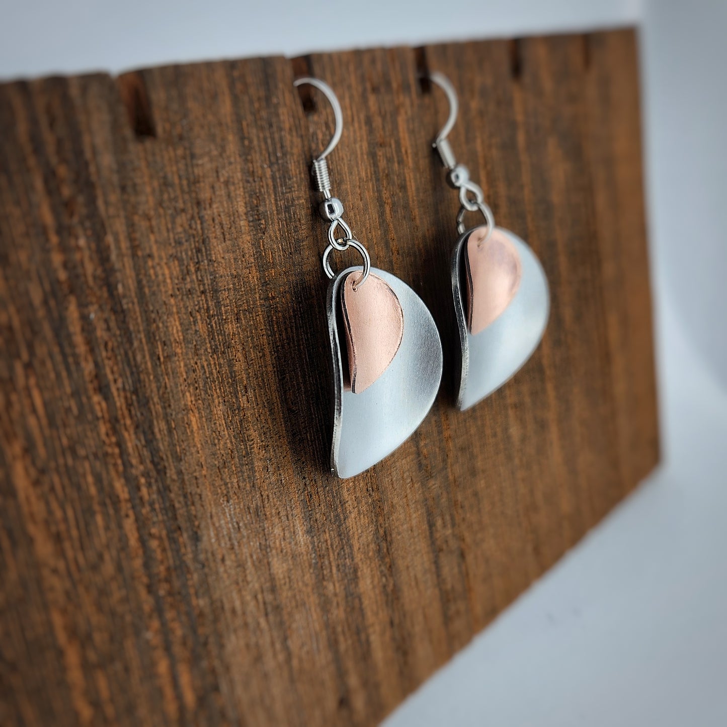 Brushed Steel and Copper Contrast Earrings