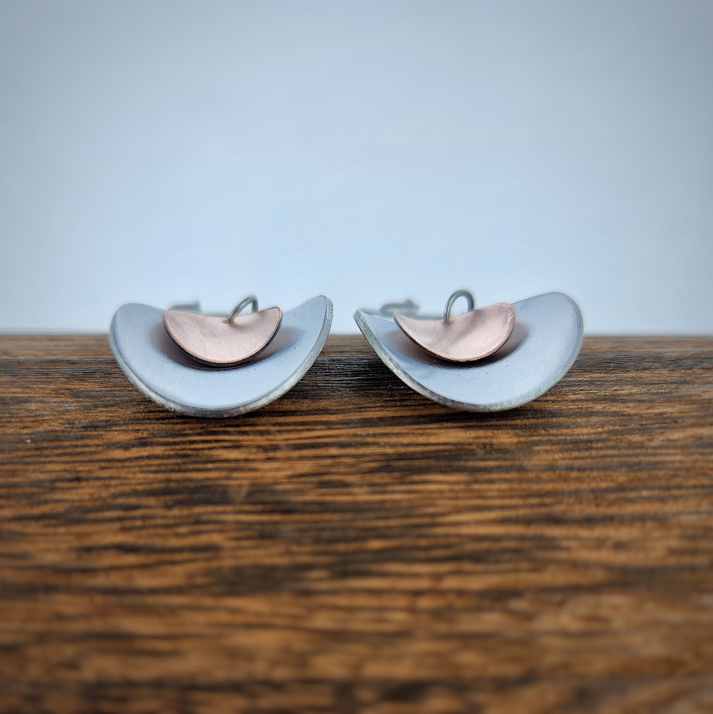 Brushed Steel and Copper Contrast Earrings