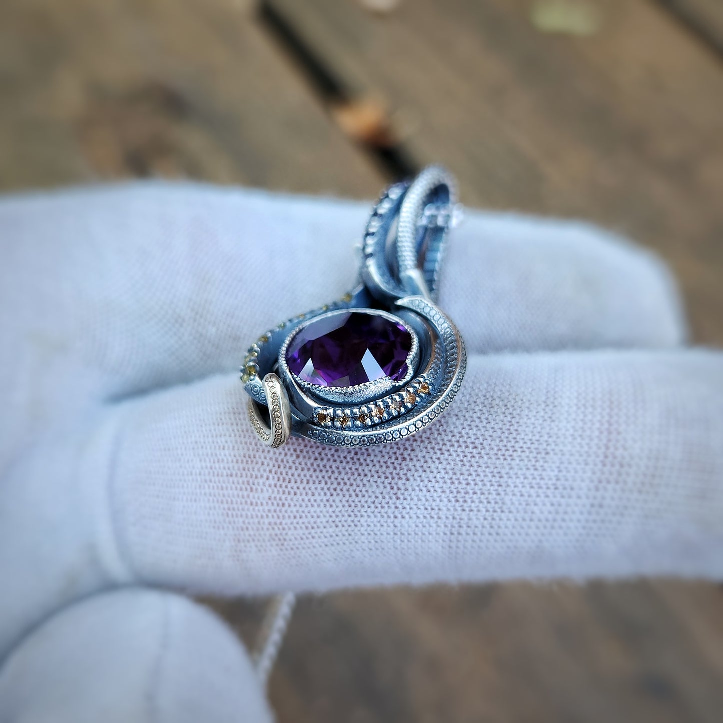 Hand-crafted Amethyst and Sapphire Pendant