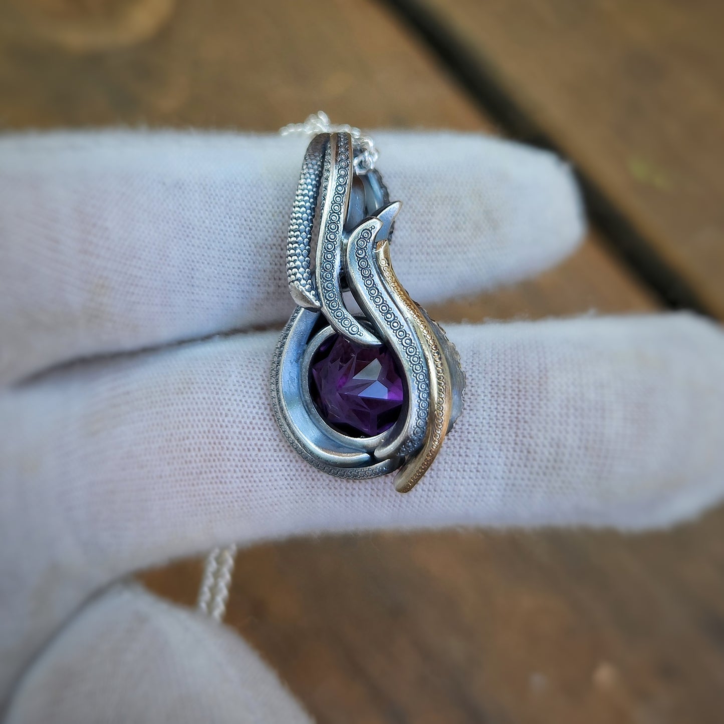 Hand-crafted Amethyst and Sapphire Pendant