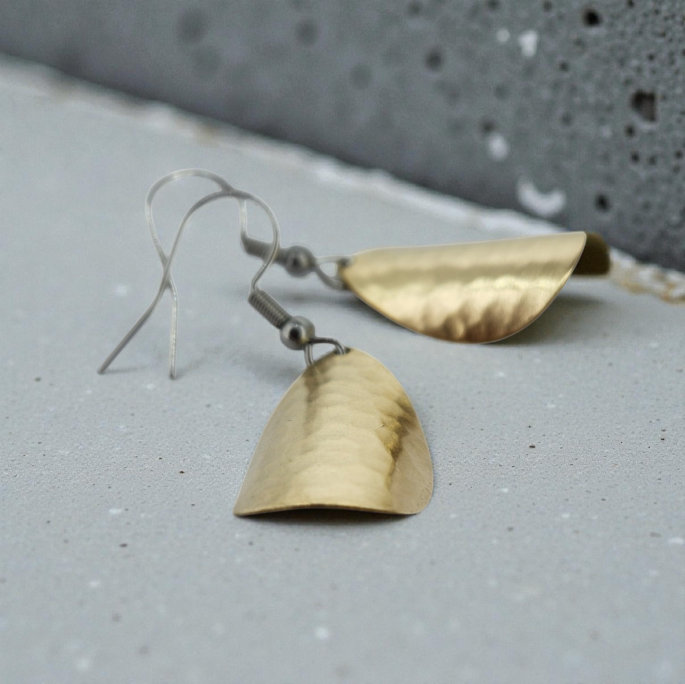 Hammered Brass 'Leaflet' Style Earrings