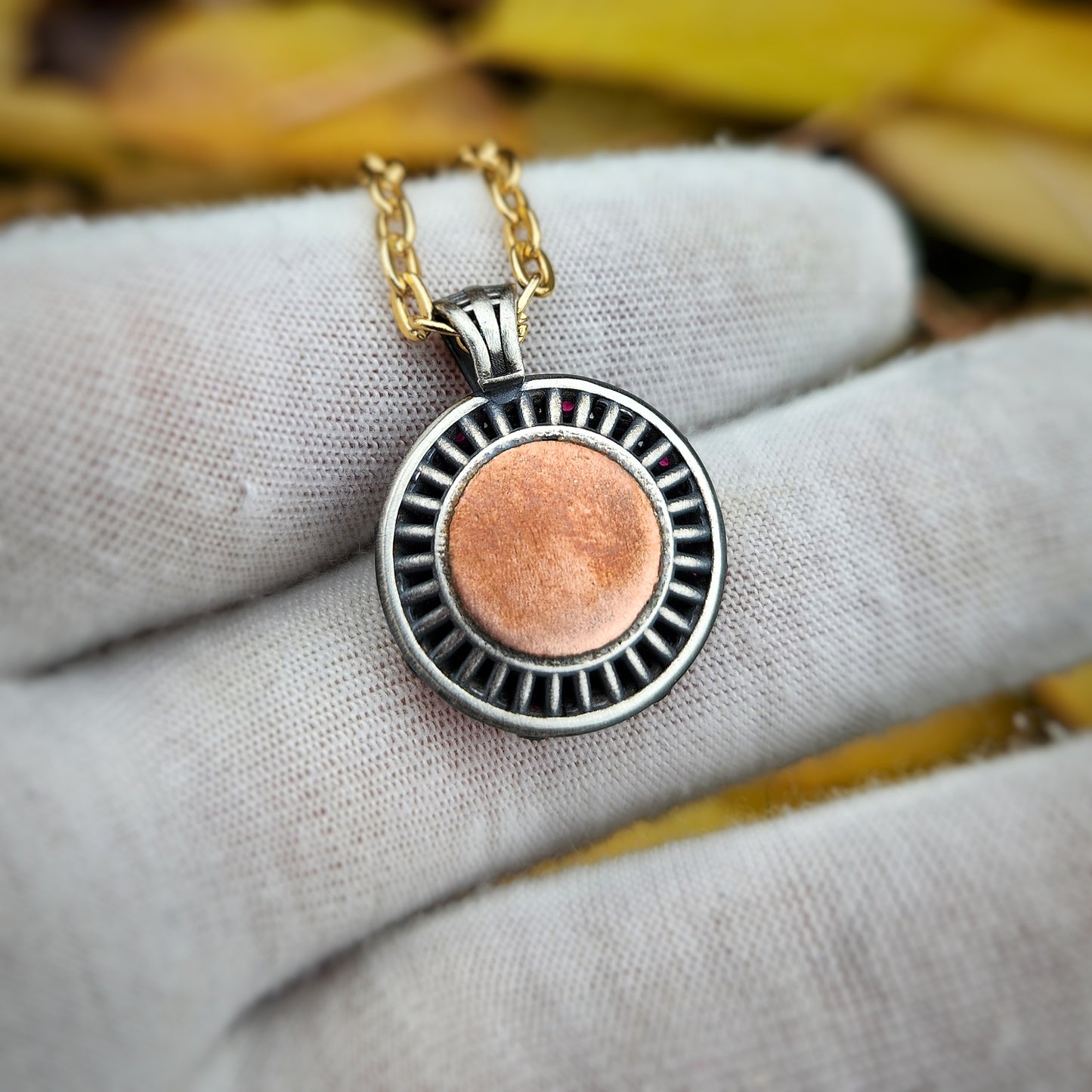 Vintage Inspired Mixed Metal Pendant (stationary).