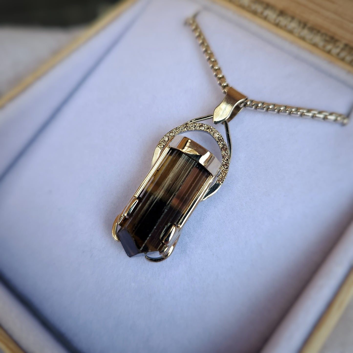 Multi-zone Tourmaline and Diamond Pendant in 18k | B. Harju Jewelry