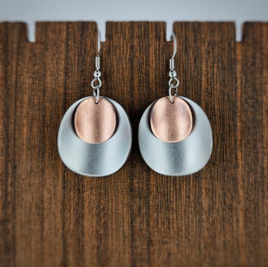 Brushed Steel and Copper Contrast Earrings