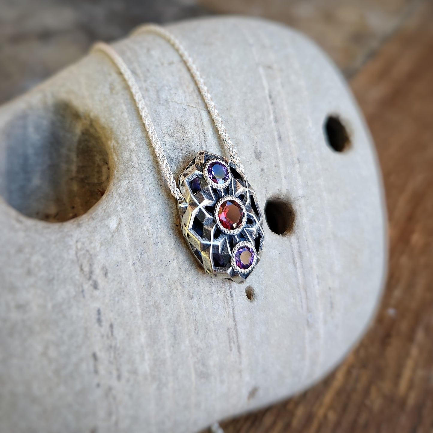 Triple Geo Pendant in Silver