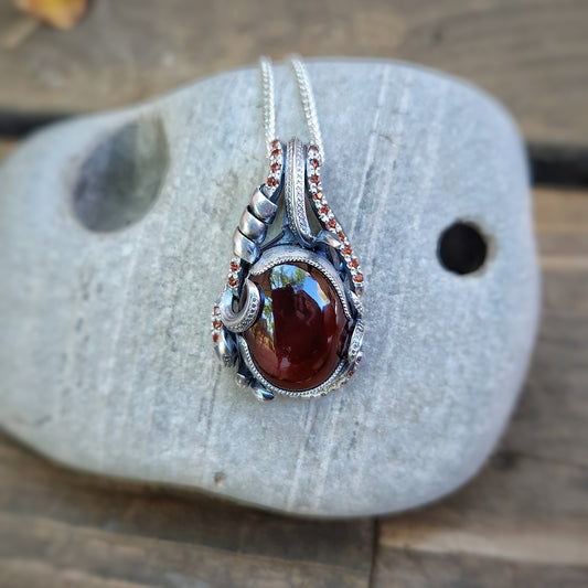 'Harvest Flame' Garnet Pendant in Silver