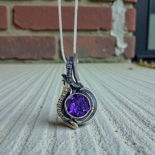 Hand-crafted Amethyst and Sapphire Pendant