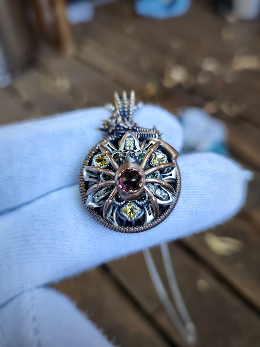 'Ouro-Aranea' Kinetic Pendant (mixed metal)