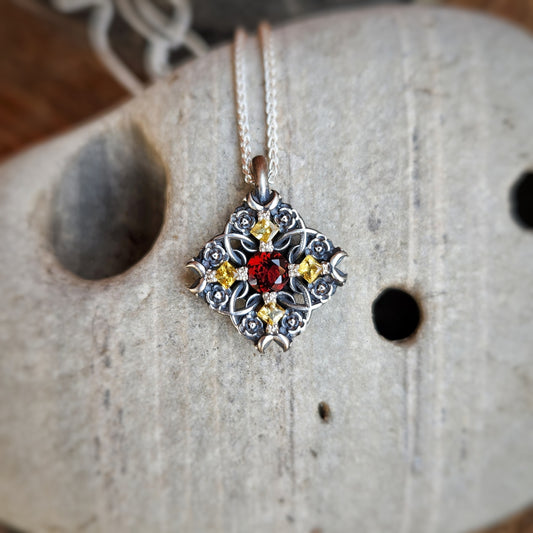 Garnet and Sapphire Pendant in Silver