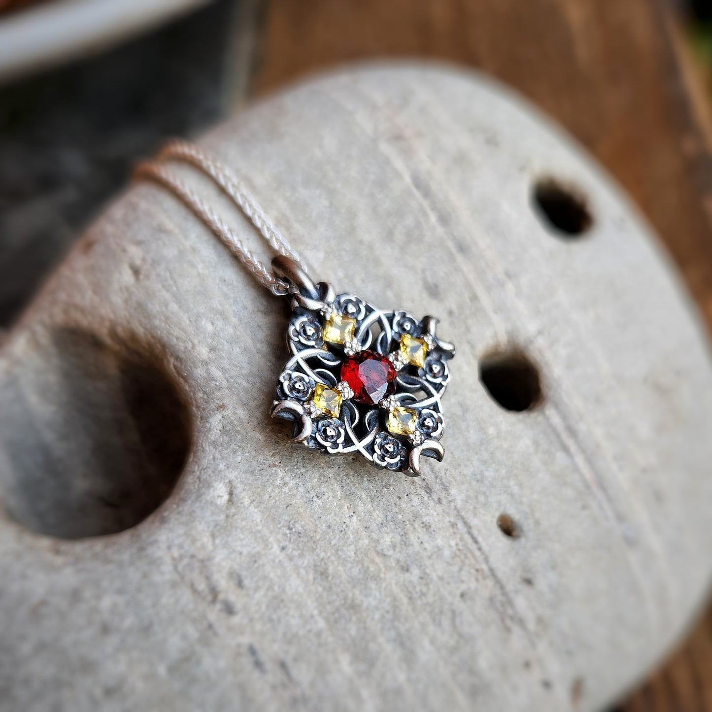 Garnet and Sapphire Pendant in Silver