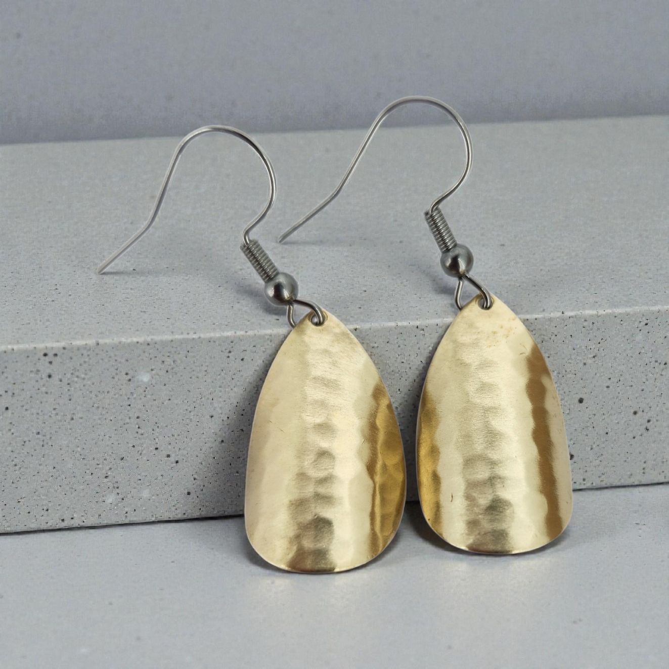 Hammered Brass 'Leaflet' Style Earrings