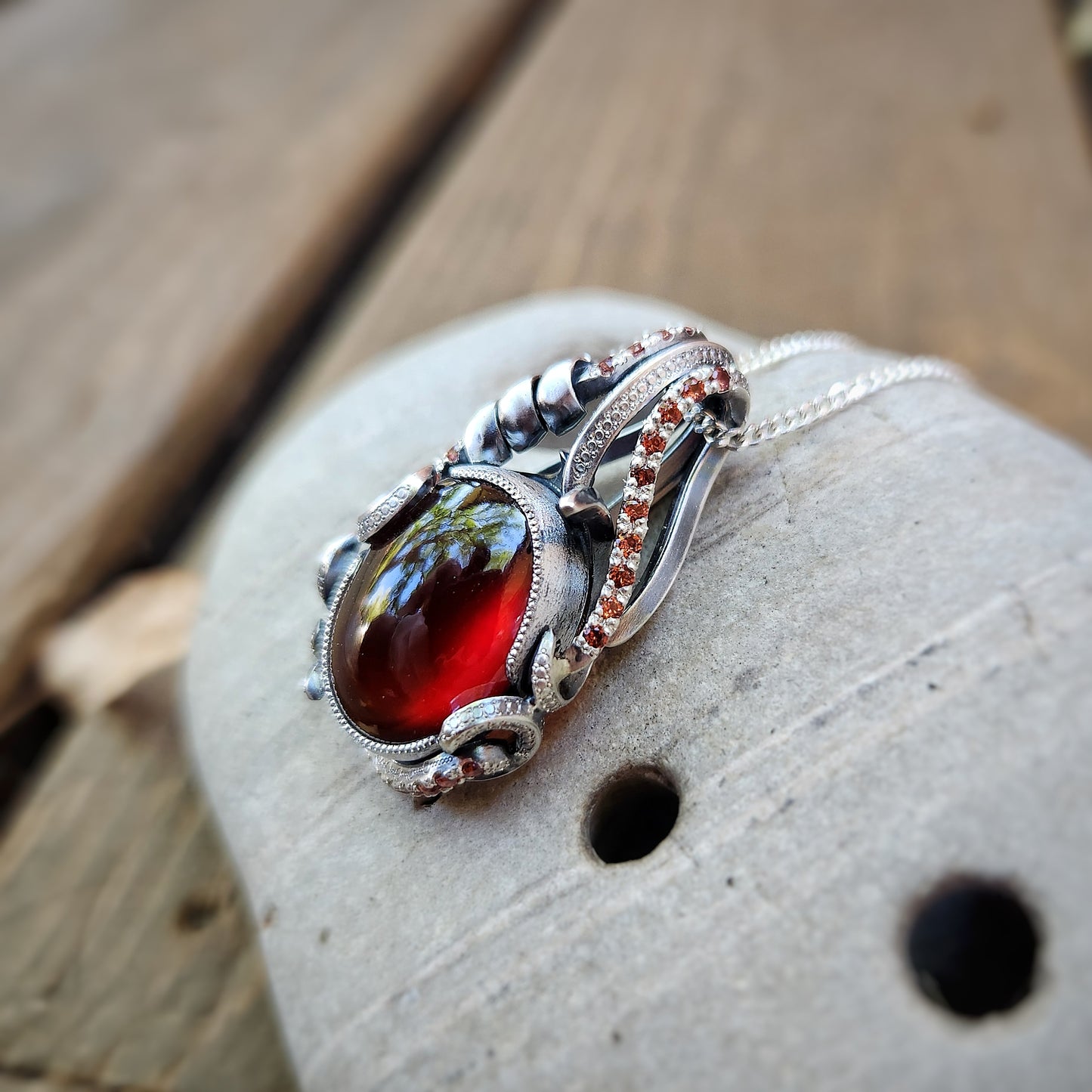'Harvest Flame' Garnet Pendant in Silver