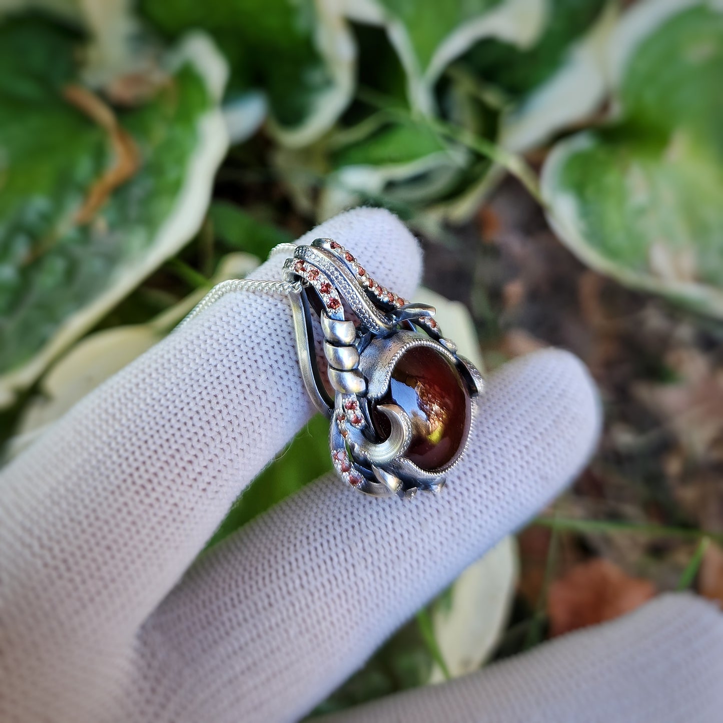 'Harvest Flame' Garnet Pendant in Silver