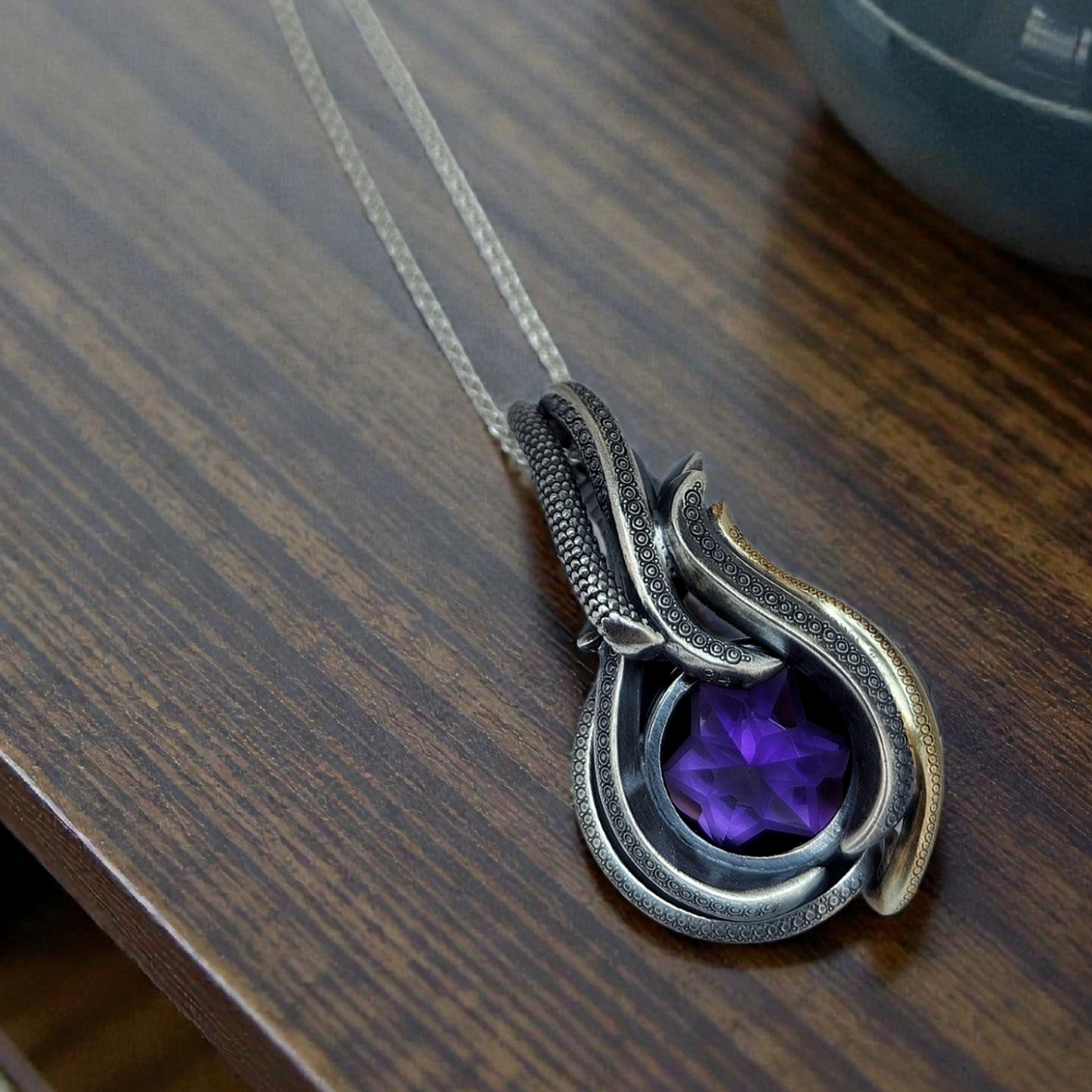 Hand-crafted Amethyst and Sapphire Pendant
