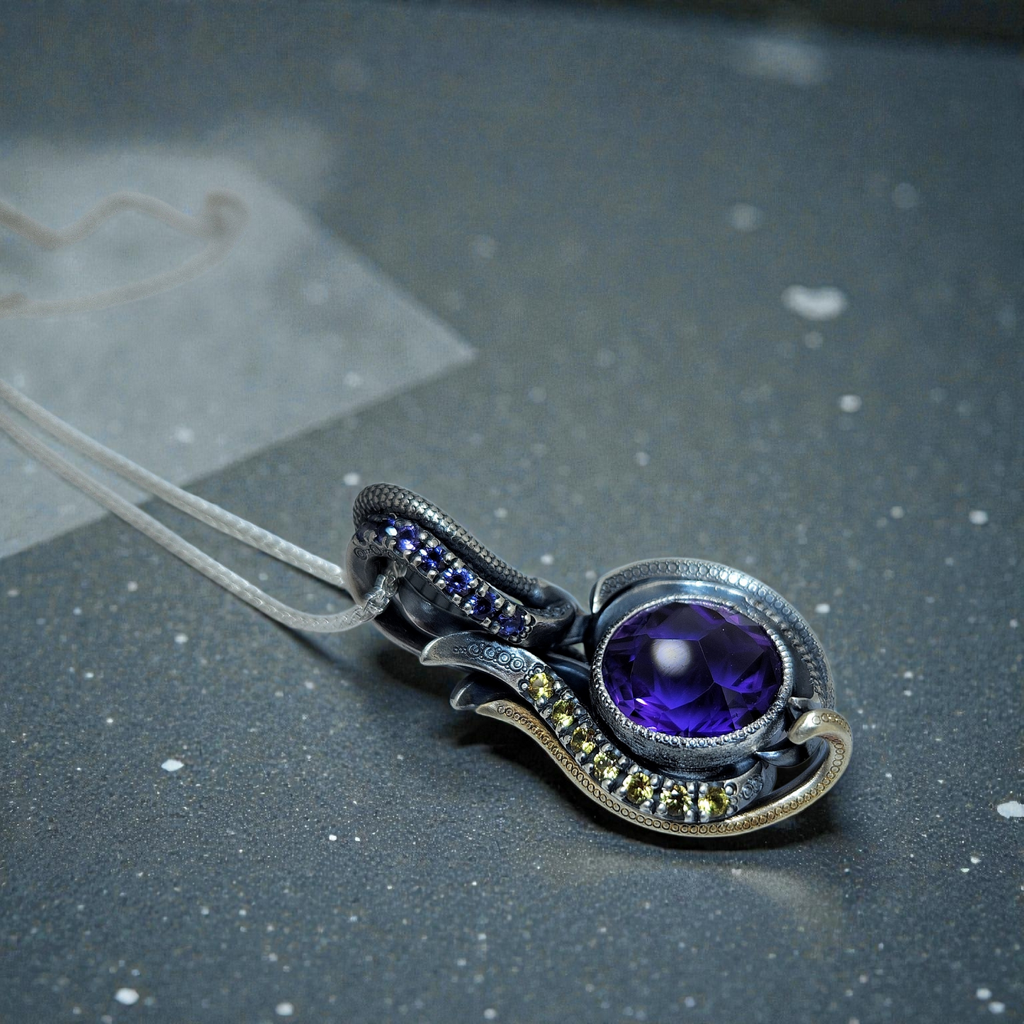 Hand-crafted Amethyst and Sapphire Pendant