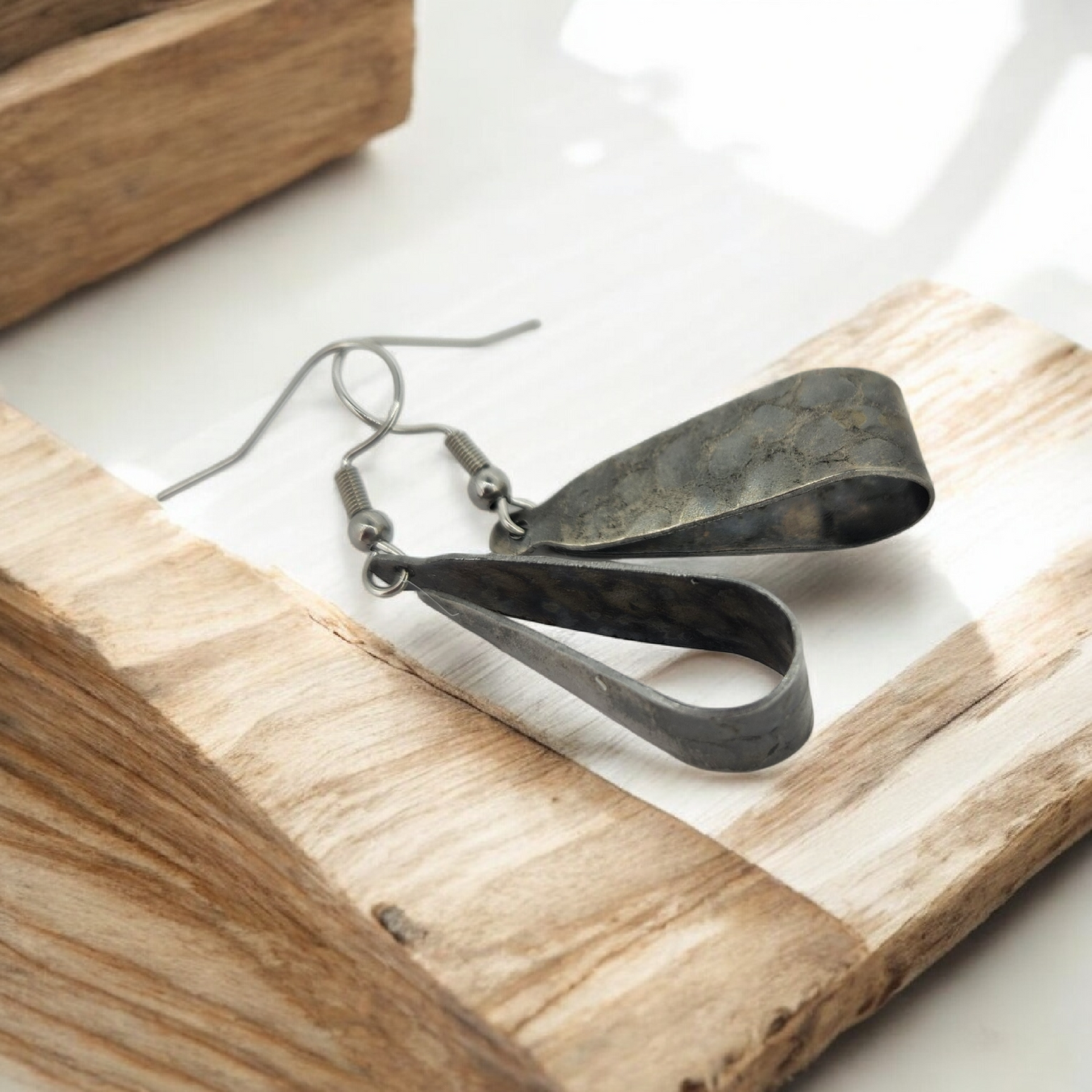 Hammered Steel Teardrop Earrings