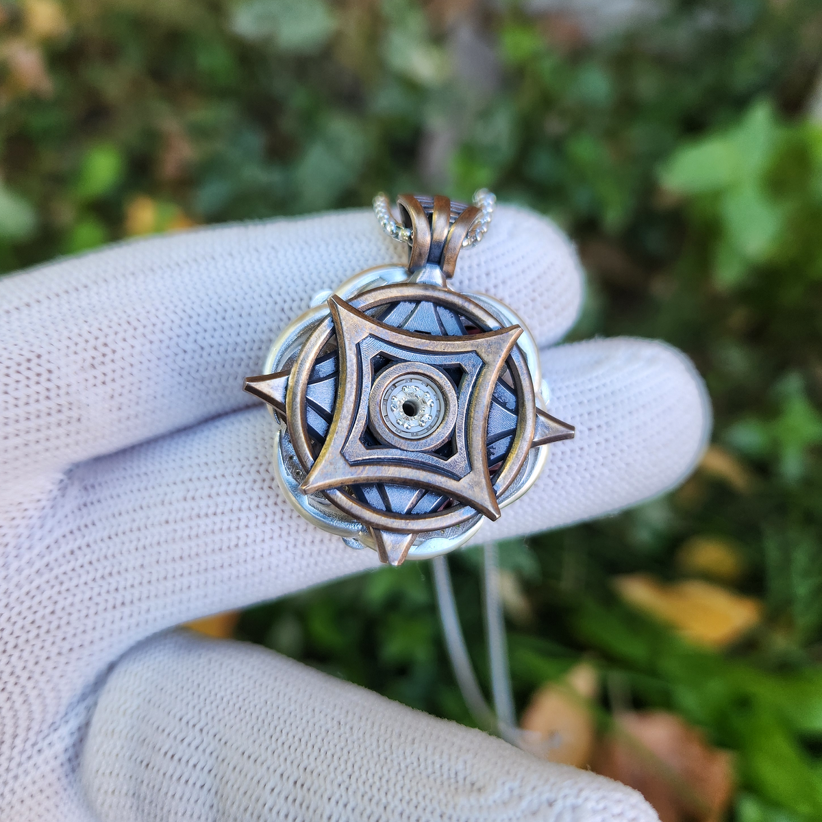 'Fenestra Rosacea' - Kinetic Mixed Metal Pendant