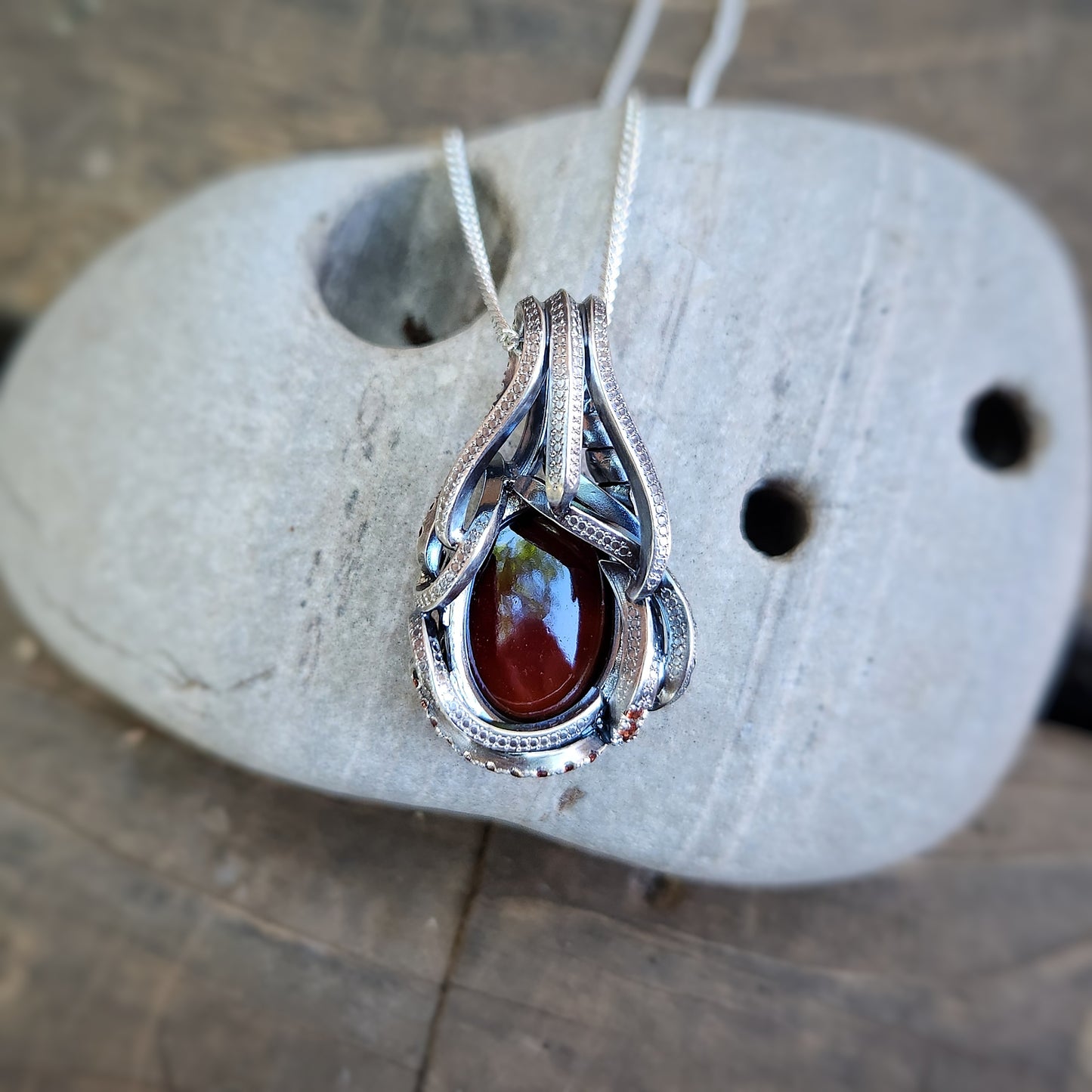 'Harvest Flame' Garnet Pendant in Silver